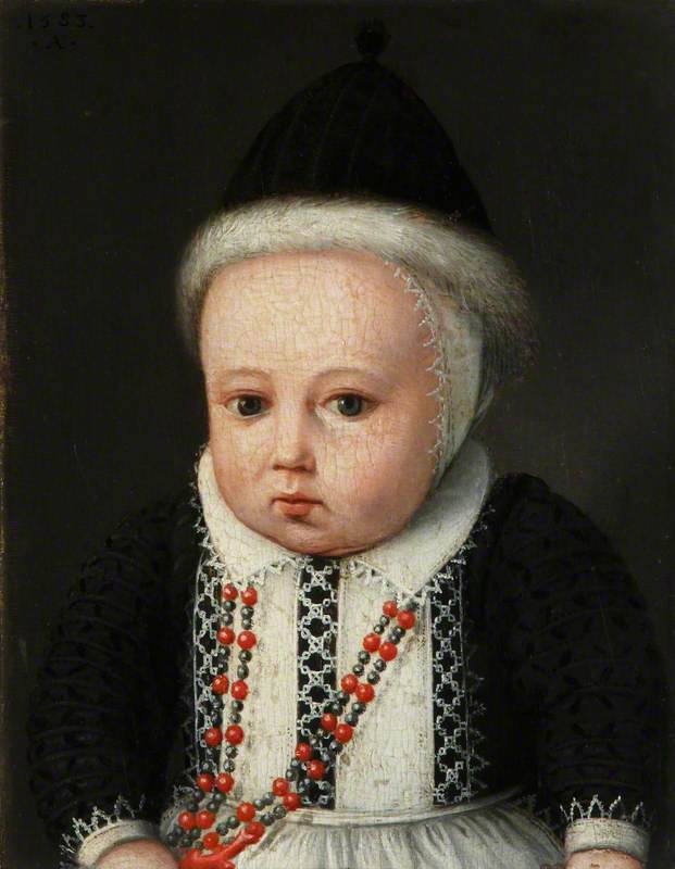 Portrait of a Small Child in a Fur-Lined Cap and with a Necklace of Coral Beads