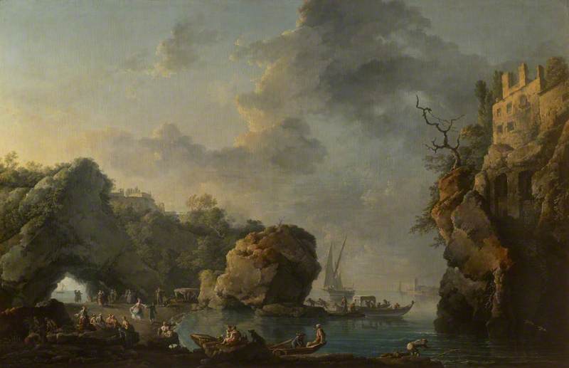 Coastal Scene with Fisherman, and Ladies and Gentlemen Assembling for Lunch