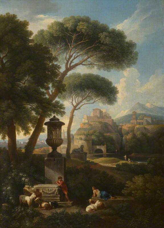 A Classical Landscape with an Urn, Shepherds and Goats