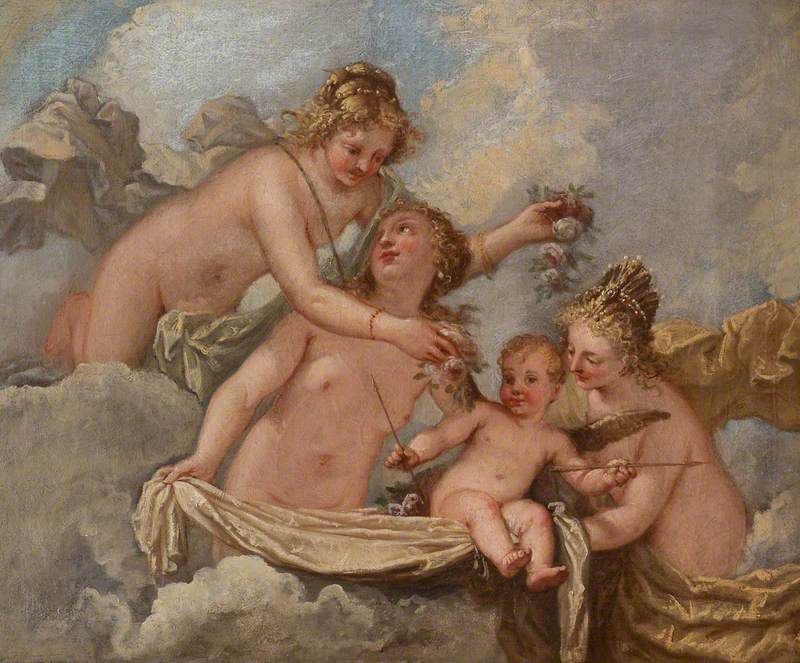 The Three Graces Holding Cupid in the Clouds