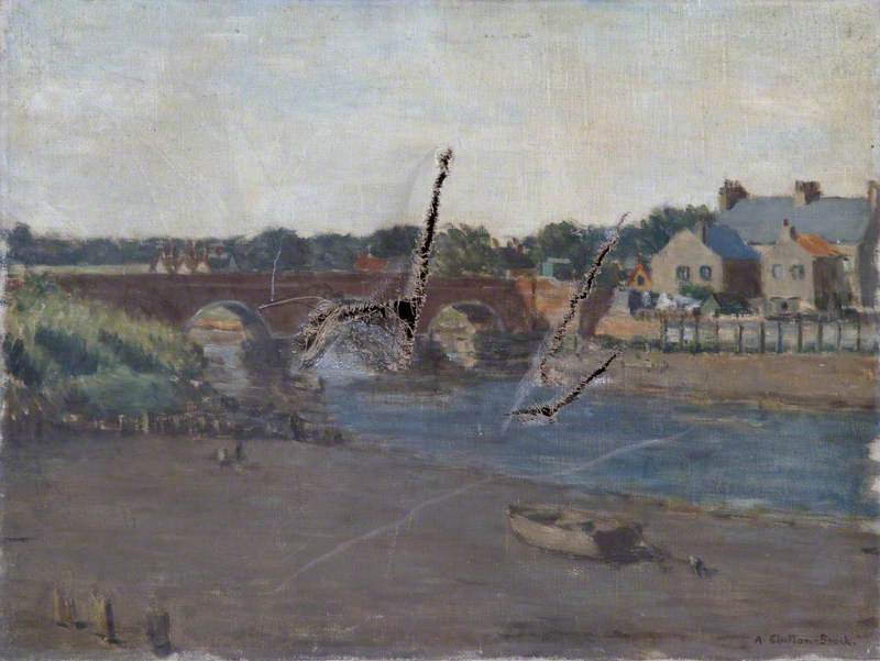 River Scene with a Bridge and Buildings
