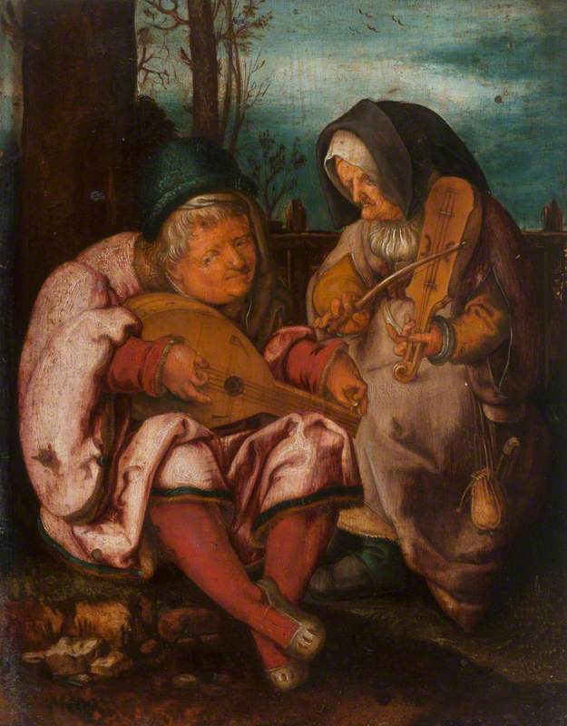 An Elderly Man and Woman Playing Stringed Instruments