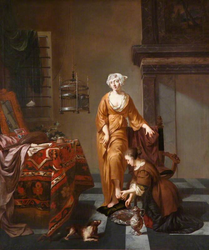 A Lady in an Interior with a Servant Washing Her Foot