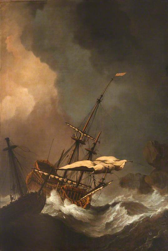 A Storm: Two English Ships Being Driven Ashore onto Rocks
