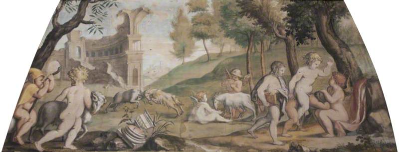 Putti and Cupids Playing with Goats
