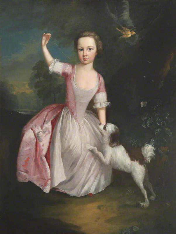 Portrait of an Unknown Young Girl in Pink with a Dog