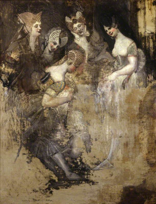 Group of Five Women Mocking an Effaced Figure (Falstaff in the Laundry Basket Mocked by Women?)