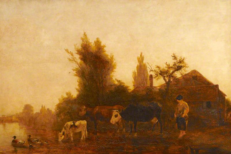 River Scene, Cows and Cow-Girl
