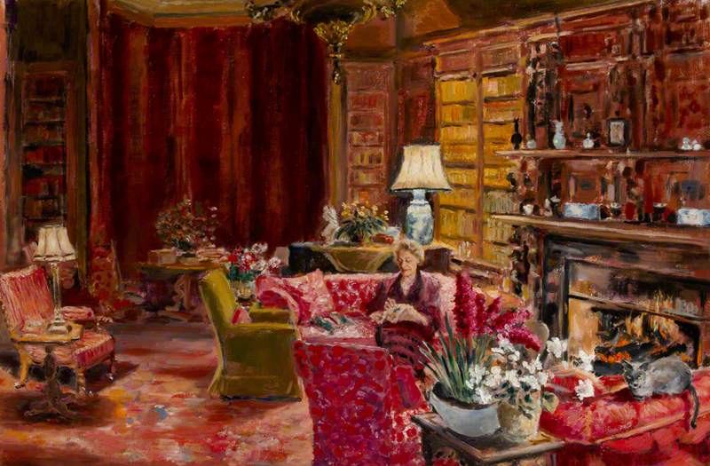 Elizabeth (Betty) Smiley (1907–2006), Mrs Christopher Hussey, in Old Age, in the Library at Scotney