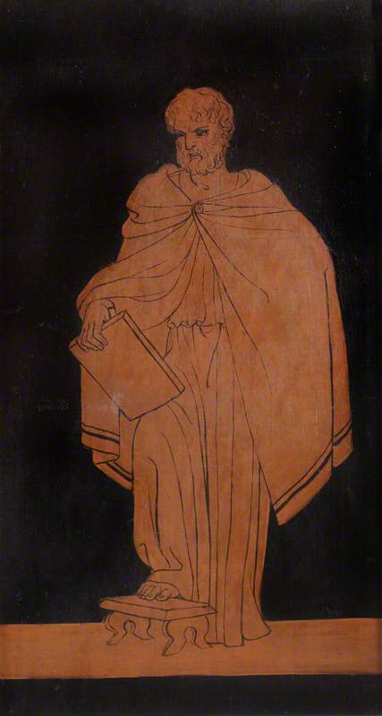 Set of Allegorical Painted Panels: A Philosopher with a Stone Tablet