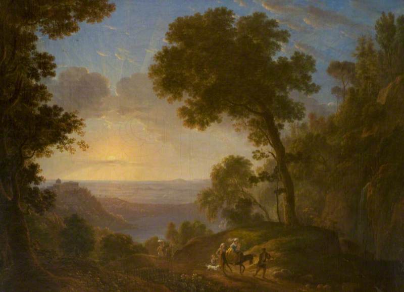 View of Lake Albano with the Alban Hills and Peasants