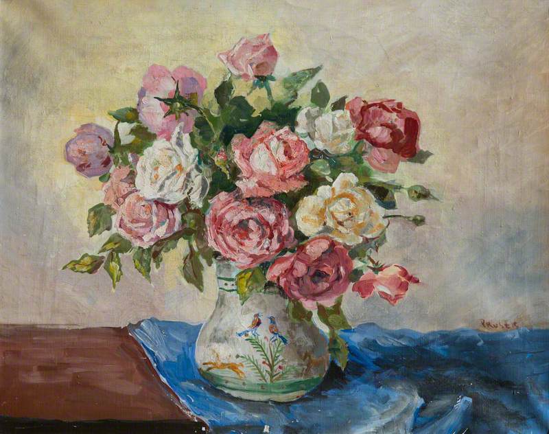 Roses in a Pottery Vase