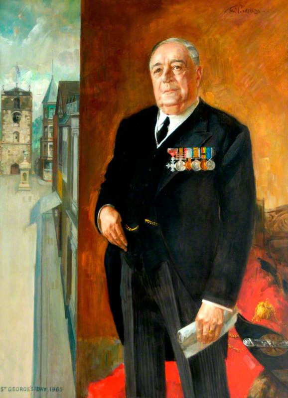Alderman William Strafford Sanderson, MBE, Councillor (1911–1922), Alderman (1922–1967), Northumberland County Council (1919–1946), Mayor (1913, 1928, 1929, 1937 & 1961), Honorary Freeman (1946), on St George's Day, 1965