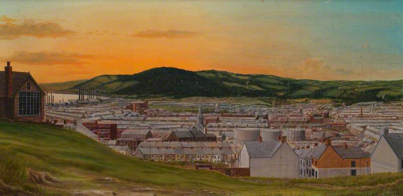 Townscape, Evening in Llanelli from Bigyn Hill