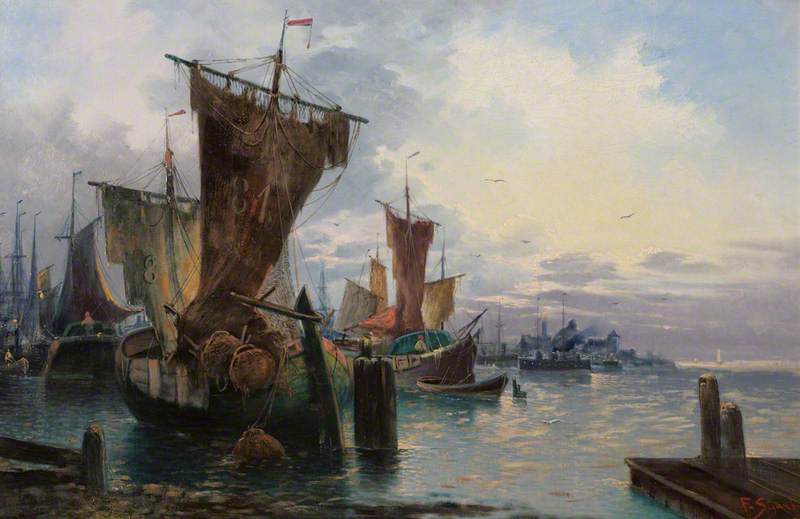 A Harbour Scene with Figures and Fishing Boats