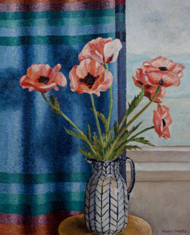 Poppies in Blue and White Vase