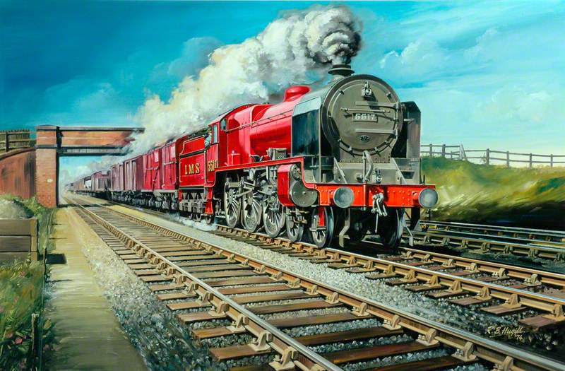 London, Midland and Scottish Railway 4–6–0 Locomotive No. 5517 Hauling Freight Train