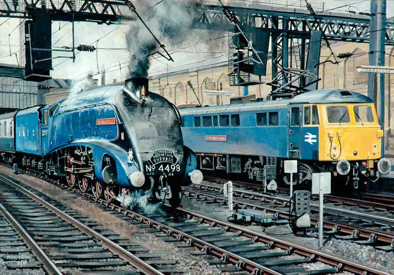A4 Locomotive No. 4498 'Sir Nigel Gresley' and Class 87 Electric Locomotive No. 87034 'William Shakespeare' at Carlisle Station