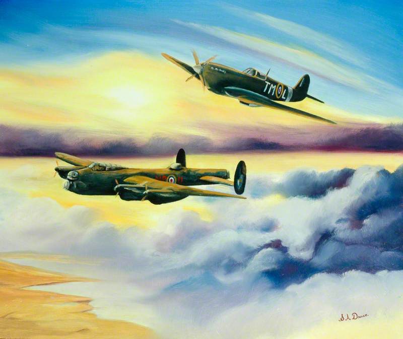 Lancaster NP-U and Spitfire TM-L
