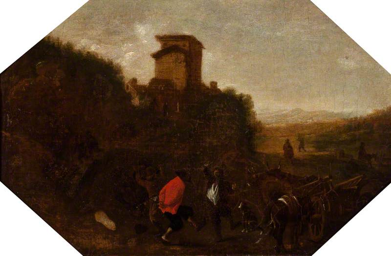 Landscape with Peasants Dancing, near a Tower in the Campagna