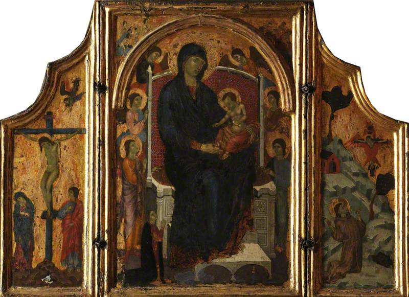Triptych: The Virgin and Child; Crucifixion (left wing); Saint Francis Receiving the Stigmata (right wing)