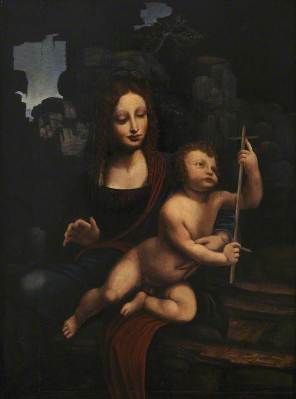 The Virgin and Child (The Madonna with the Yarn Winder), with a Background of Rocks