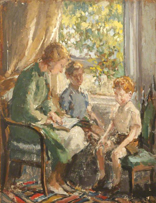 Mother Reading to Two Children