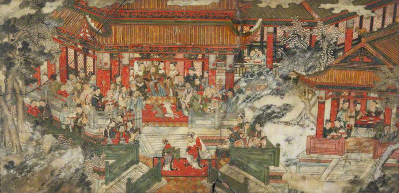 Painting on Stone, Interior with Figures, China