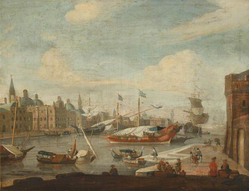 Capriccio View of Venice with Merchants and Barges