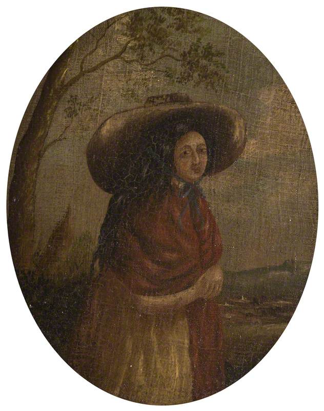 Portrait of a Woman with a Red Shawl and a Wide-Brimmed Hat