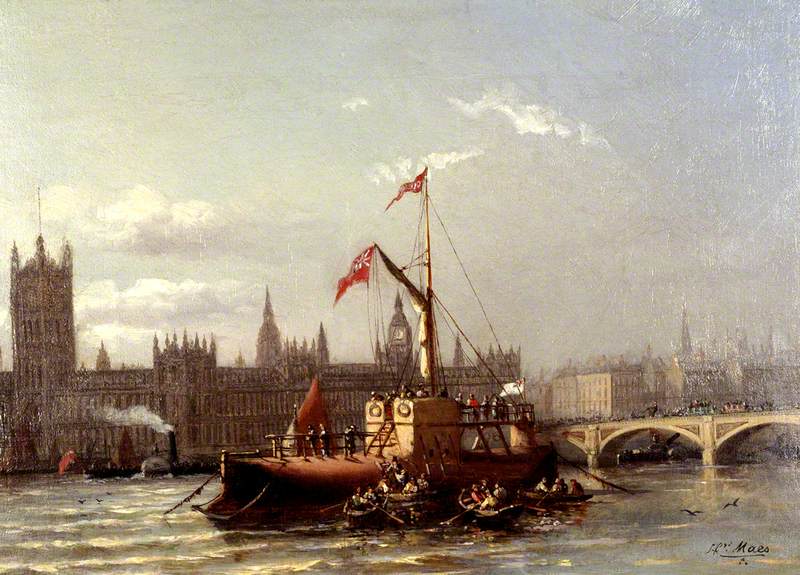 The Arrival of Cleopatra's Needle in the Cylinder Ship 'Cleopatra', at Westminster, 1883