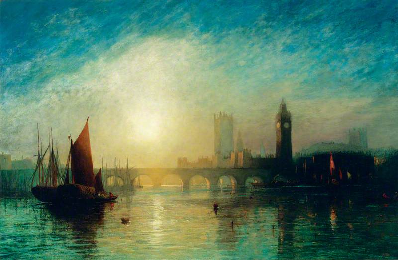View of Westminster Bridge and the Houses of Parliament with a Hay Barge
