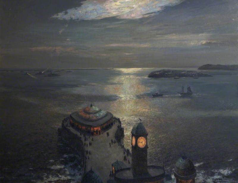 Plymouth Sound by Moonlight and Searchlight
