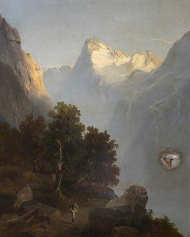 Alpine Scene: Walker on a Mountain Path