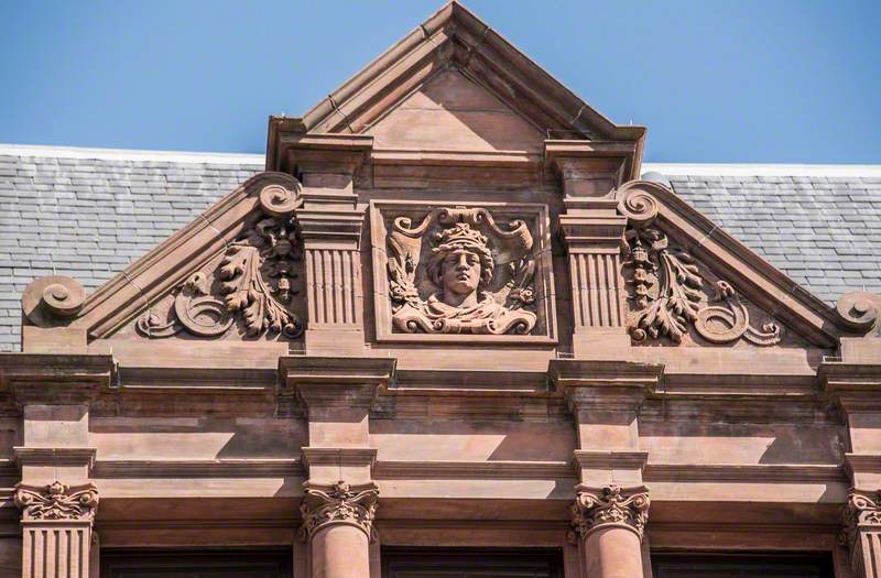 Profile Heads of Athena and Mercury, Masks Representing Different Nations and Associated Decorative Carving