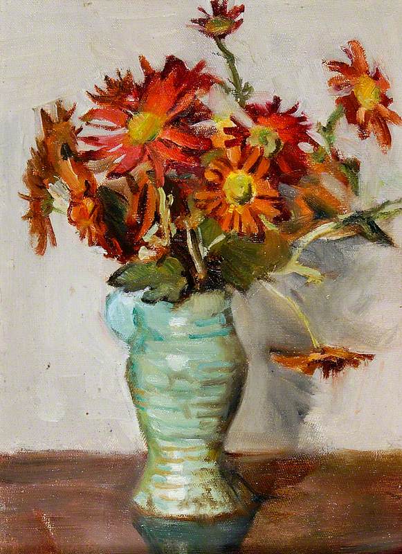 Asters in a Green Vase