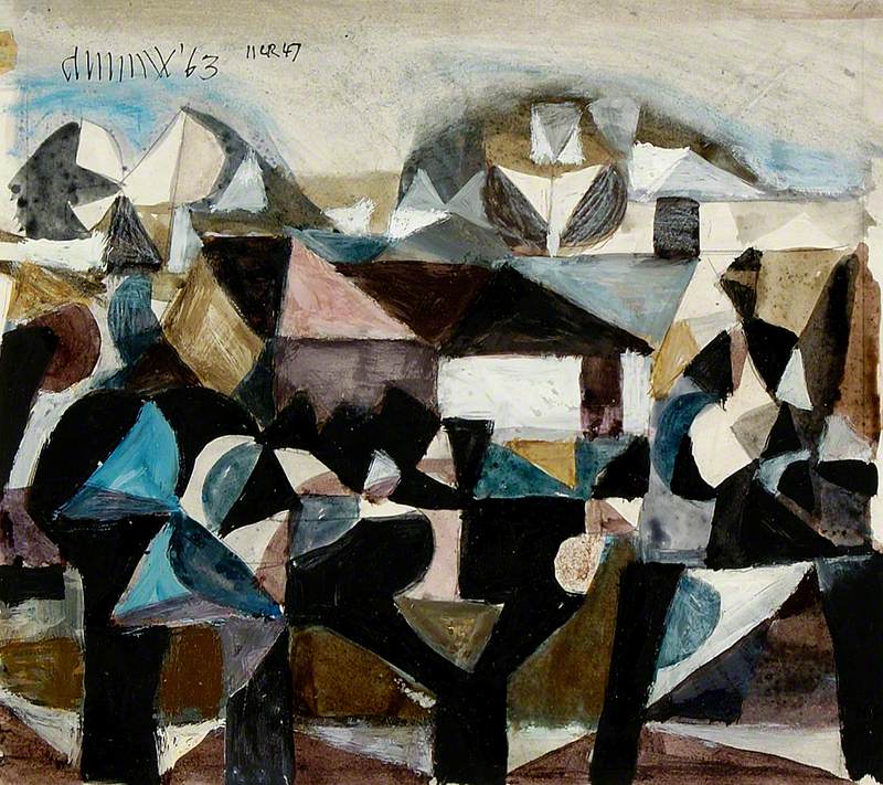 Geometric Landscape in Black, Brown, Blue and Pink