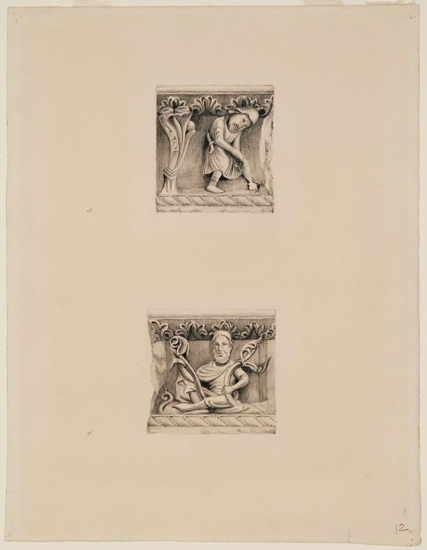 Study of the Panels of the Months, 'March and April', West Facade, Notre Dame, Senlis, France