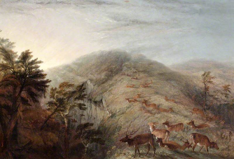 Mountain Scene with Deer