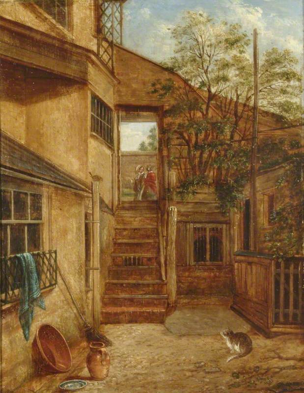 Courtyard with Cat and Robin, South Street, Dorking, Surrey