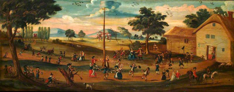 Maypole on Monument Green, with Figures in Eighteenth-Century Costume