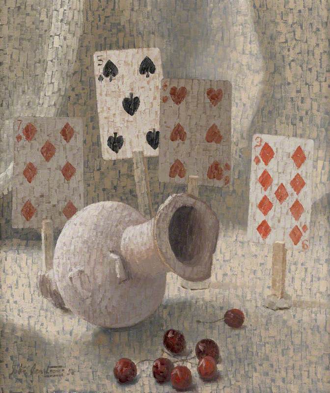 Still Life of Playing Cards, Red Cherries and Egyptian Marble Vase