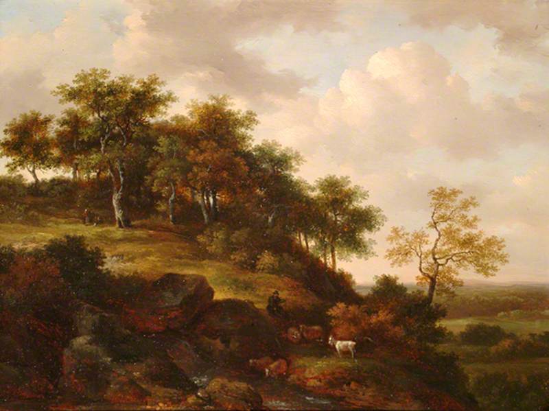 Wooded Landscape with Goat and Figures