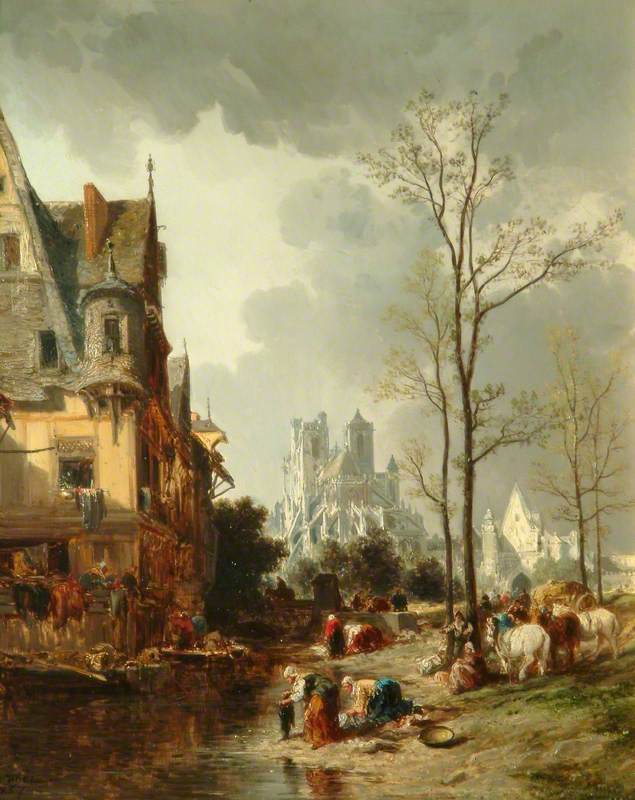 Abbeville, France, with Peasants and Horses in the Foreground