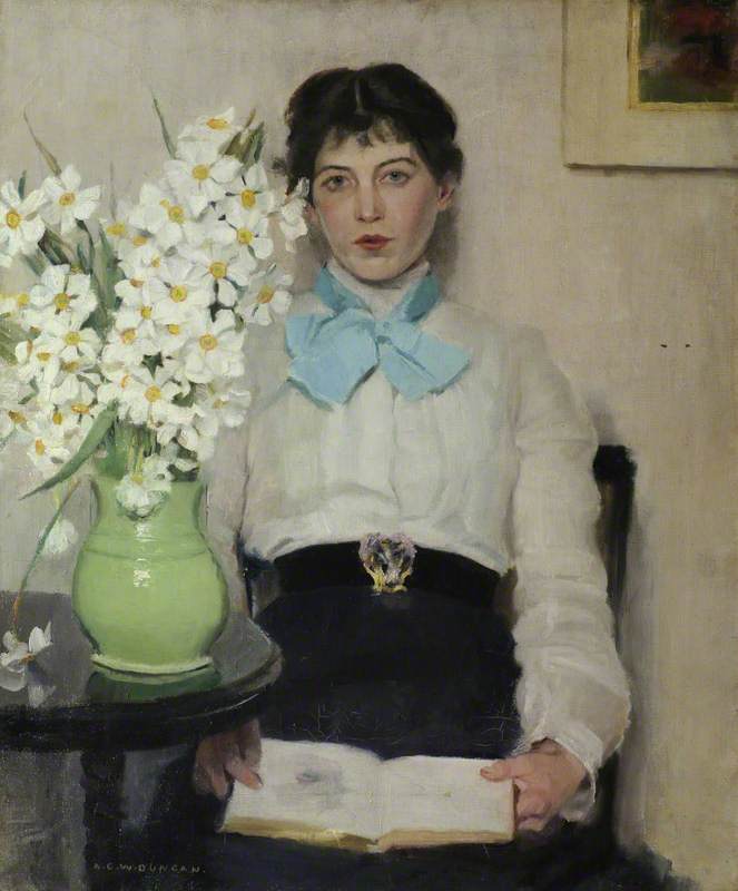Woman and Vase with Flowers