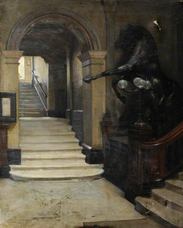 Interior of Hall, Equestrian Statue and Staircase