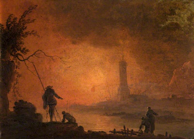 A Lighthouse with Fishermen