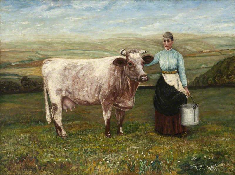 Mrs Reid, with Betsy the Cow, Pilmuir