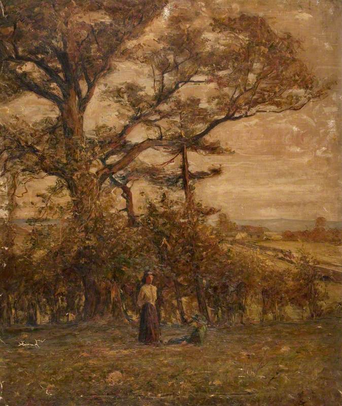 Two Figures in a Field with Trees