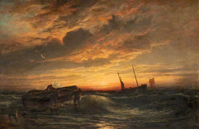 Seascape, Fishermen at Sunset